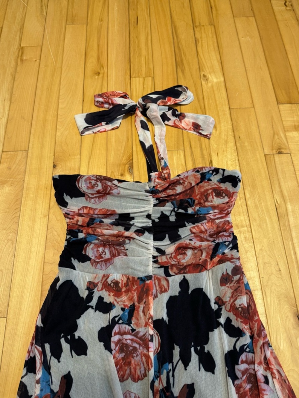 Floral Halter Hi-Lo Dress in White and Rust - Picture 7 of 8